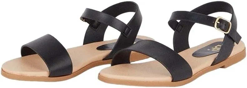 Wide Fit Faye Faux Leather Flat Sandals