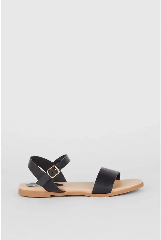 Wide Fit Faye Faux Leather Flat Sandals