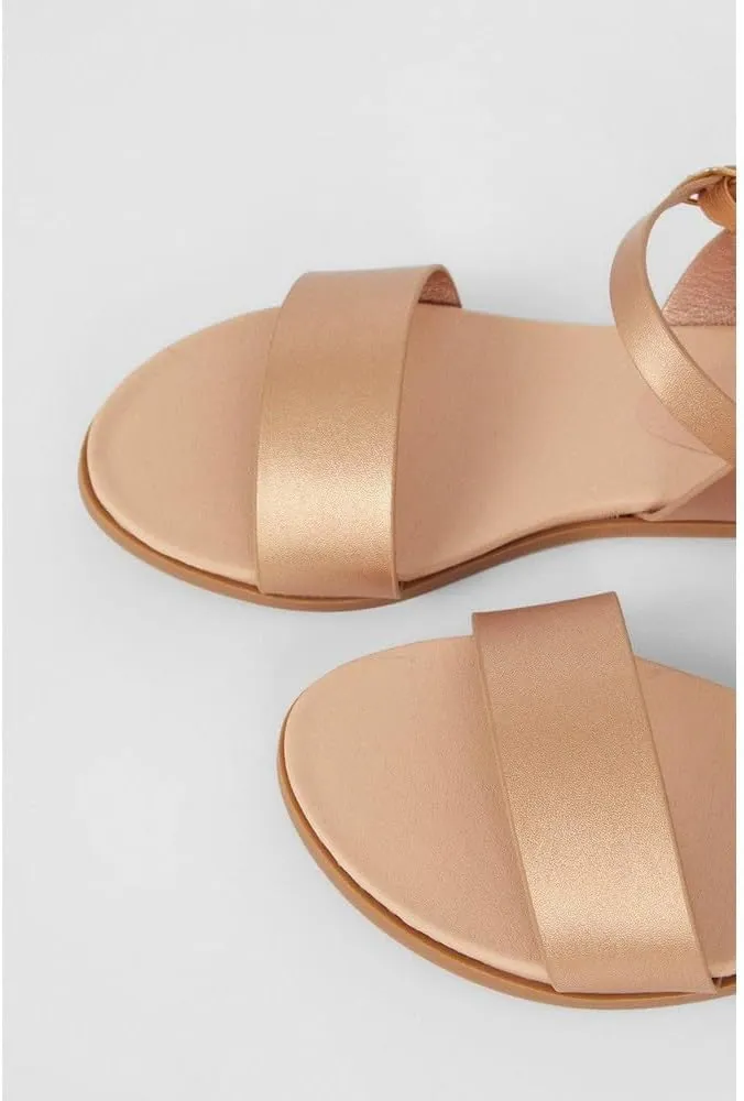 Wide Fit Faye Faux Leather Flat Sandals