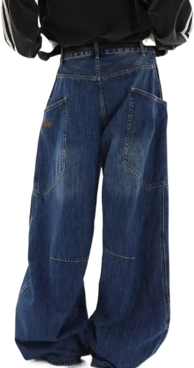 Wide Leg Baggy Jeans for Women Men Irregular Sutures Loose Fit Streetwear Y2k Hip Hop Grunge Denim Pants