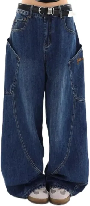 Wide Leg Baggy Jeans for Women Men Irregular Sutures Loose Fit Streetwear Y2k Hip Hop Grunge Denim Pants