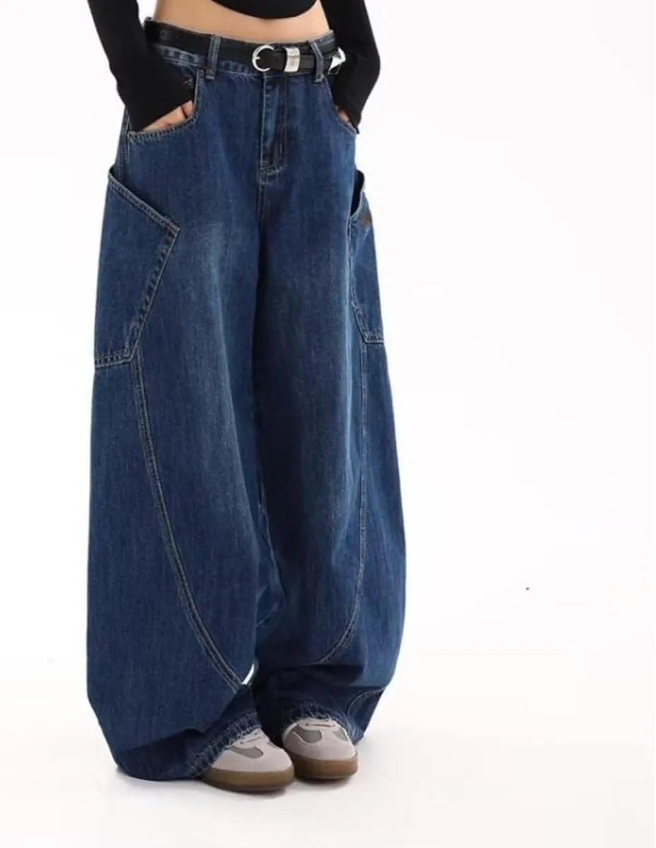 Wide Leg Baggy Jeans for Women Men Irregular Sutures Loose Fit Streetwear Y2k Hip Hop Grunge Denim Pants