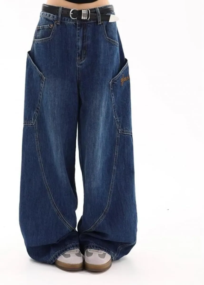 Wide Leg Baggy Jeans for Women Men Irregular Sutures Loose Fit Streetwear Y2k Hip Hop Grunge Denim Pants
