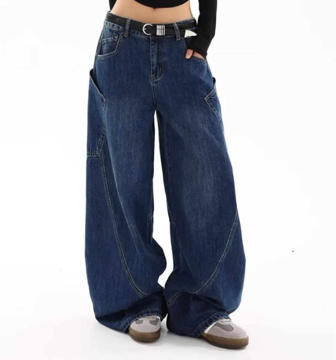 Wide Leg Baggy Jeans for Women Men Irregular Sutures Loose Fit Streetwear Y2k Hip Hop Grunge Denim Pants