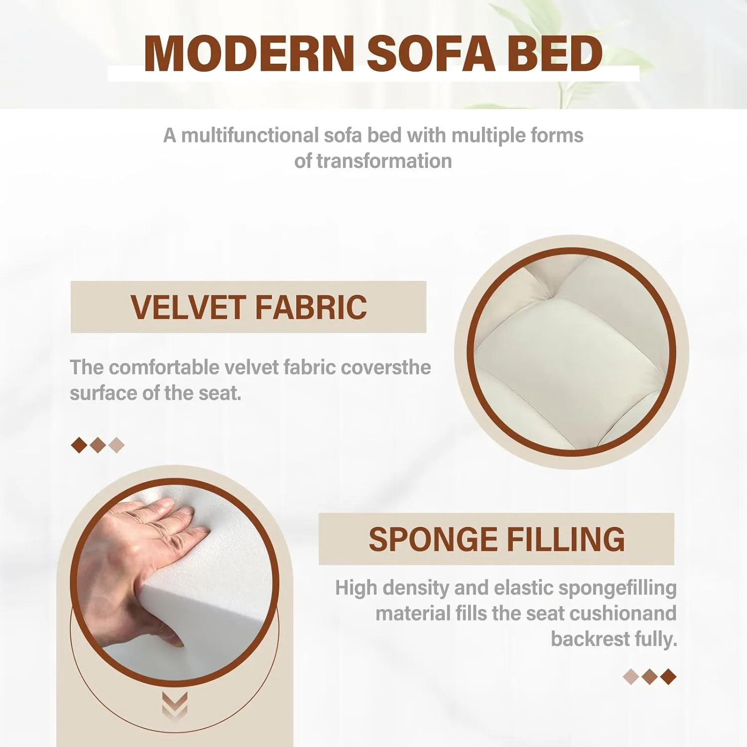 WIIS' IDEA Convertible Sofa Bed,3 in 1 Velvet Sleeper Sofa Pull-Out Bed,55'' Loveseat Sleeper Sofa Bed with Adjustable Backrest with 2 Pillows and Storage Bag & USB Port and Swivel Phone Stand,Beige