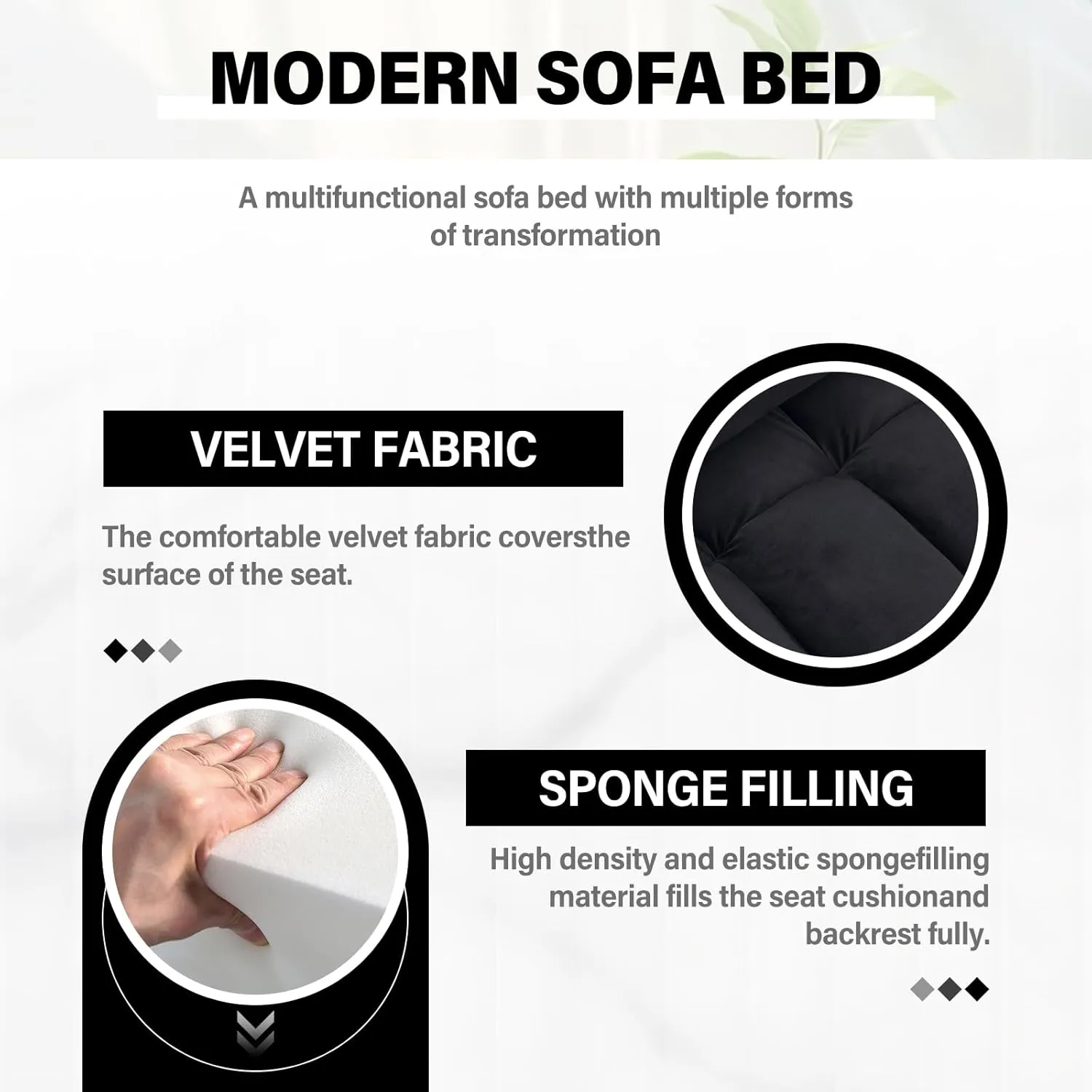 WIIS' IDEA Convertible Sofa Bed,3 in 1 Velvet Sleeper Sofa Pull-Out Bed,55'' Loveseat Sleeper Sofa Bed with Adjustable Backrest with 2 Pillows and Storage Bag & USB Port and Swivel Phone Stand,Black