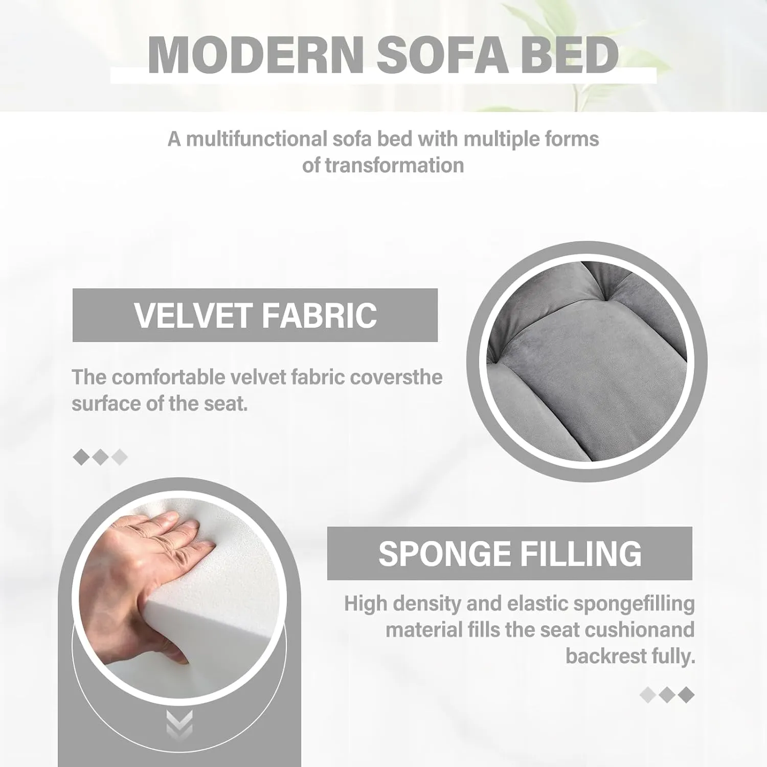 WIIS' IDEA Convertible Sofa Bed,3 in 1 Velvet Sleeper Sofa Pull-Out Bed,55'' Loveseat Sleeper Sofa Bed with Adjustable Backrest with 2 Pillows and Storage Bag & USB Port and Swivel Phone Stand,Gray