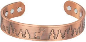 Willis Judd Men's Pure Copper Bangle Magnetic Bracelet Deer Design Mountain Wildlife