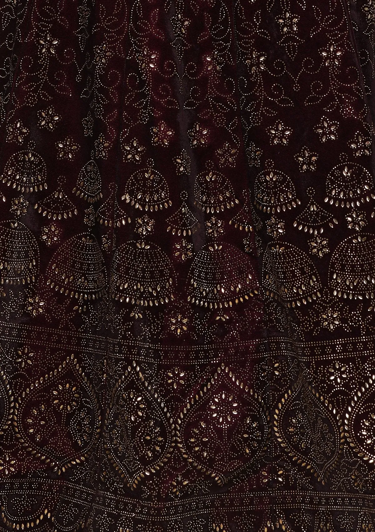 Wine Red Stone Work Velvet Semi Stitched Lehenga