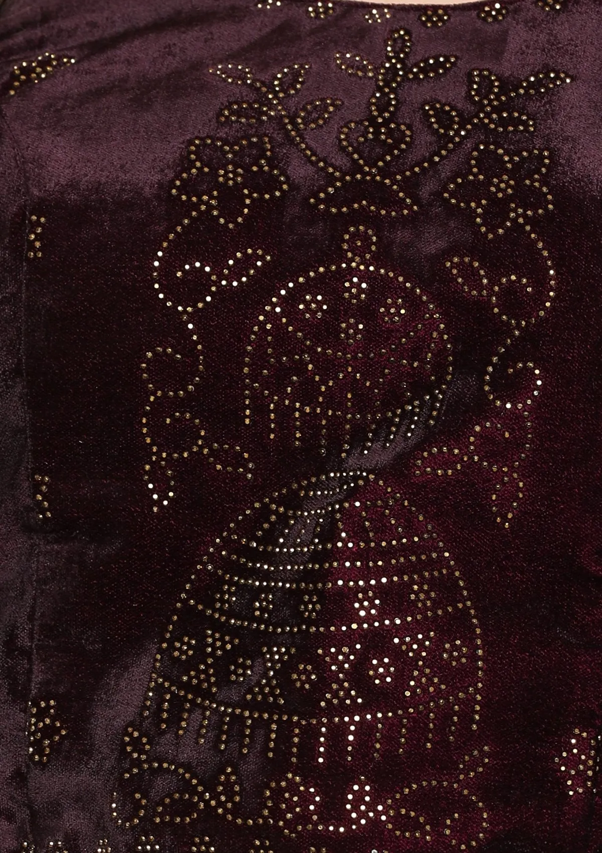 Wine Red Stone Work Velvet Semi Stitched Lehenga