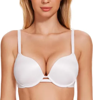 Wingslove Women's Push Up Everyday Basic Comfort Lightly Padded Underwire Plunge T-Shirt Bra Lift Up