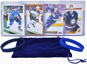 Winnipeg Jets Cards: Blake Wheeler, Mark Scheifele, Kyle Connor, Patrik Laine, Connor Hellebuyck ASSORTED Hockey Trading Card and Wristbands Bundle
