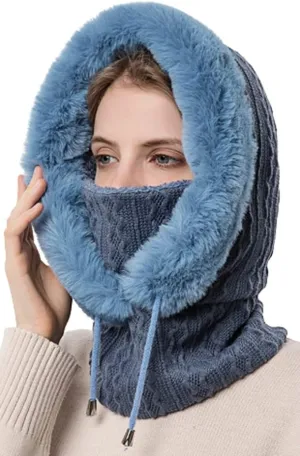 Winter Hats for Women One Piece Slouchy Beanie Scarf Mask Warm Faux Fur Hooded Balaclava Pullover Knitted Cap