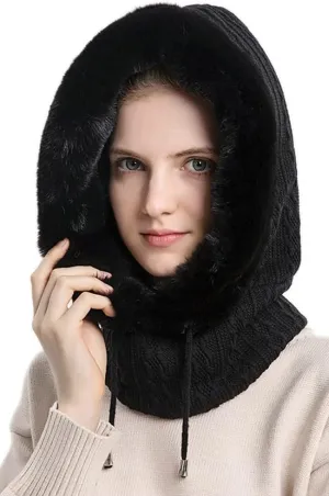 Winter Hats for Women One Piece Slouchy Beanie Scarf Mask Warm Faux Fur Hooded Balaclava Pullover Knitted Cap