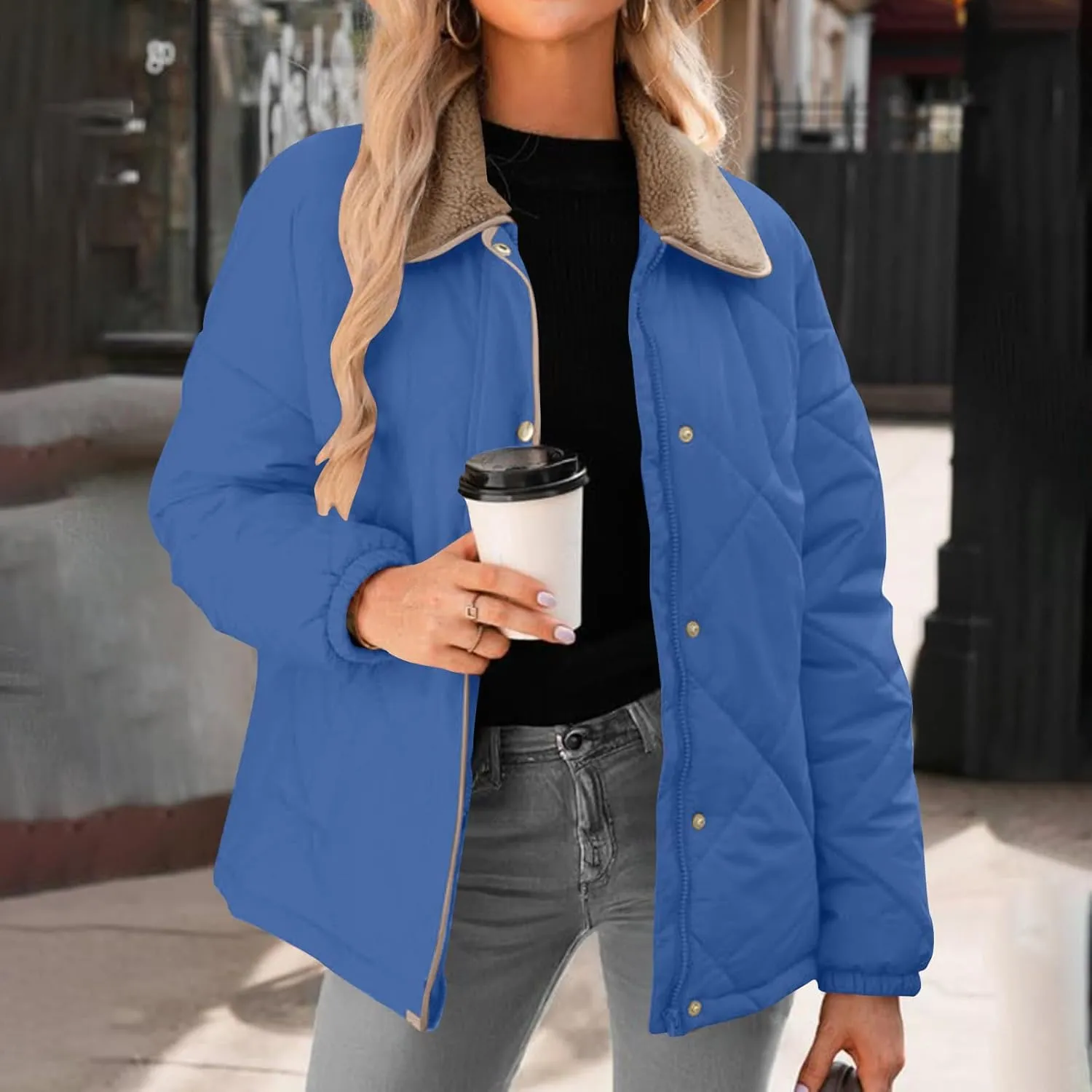 Winter Jackets For Women Zip Up Fleece Collar Outerwear Jacket Long Sleeve Trendy Warm Winter Coats