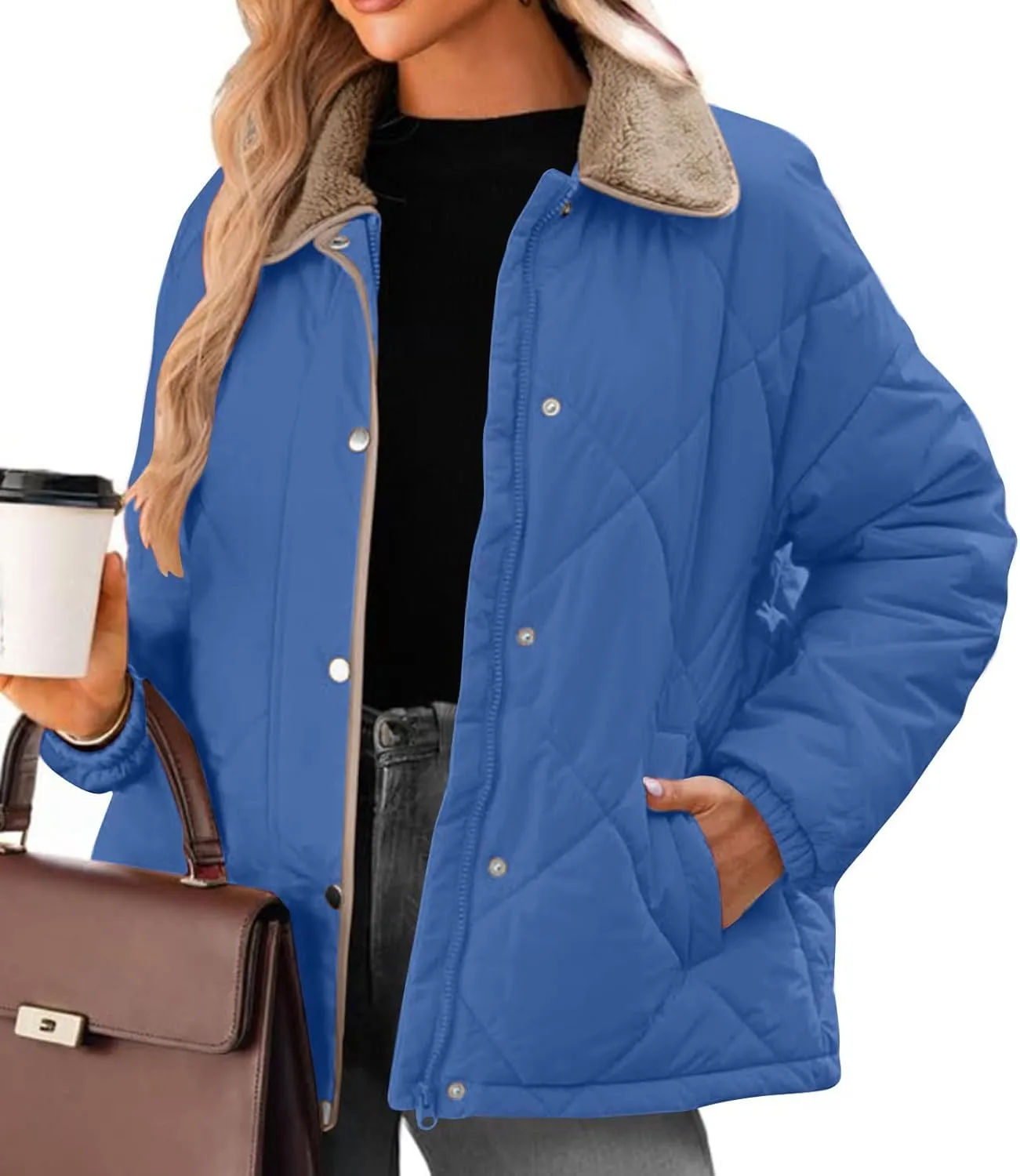 Winter Jackets For Women Zip Up Fleece Collar Outerwear Jacket Long Sleeve Trendy Warm Winter Coats