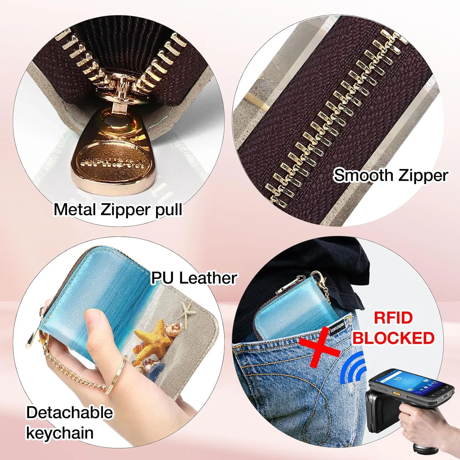 WIRESTER Leather Mini Purse Credit Card Holder Wallet, RFID Blocking Card Holder, Zipper Keychain Card Wallet Organizer Case