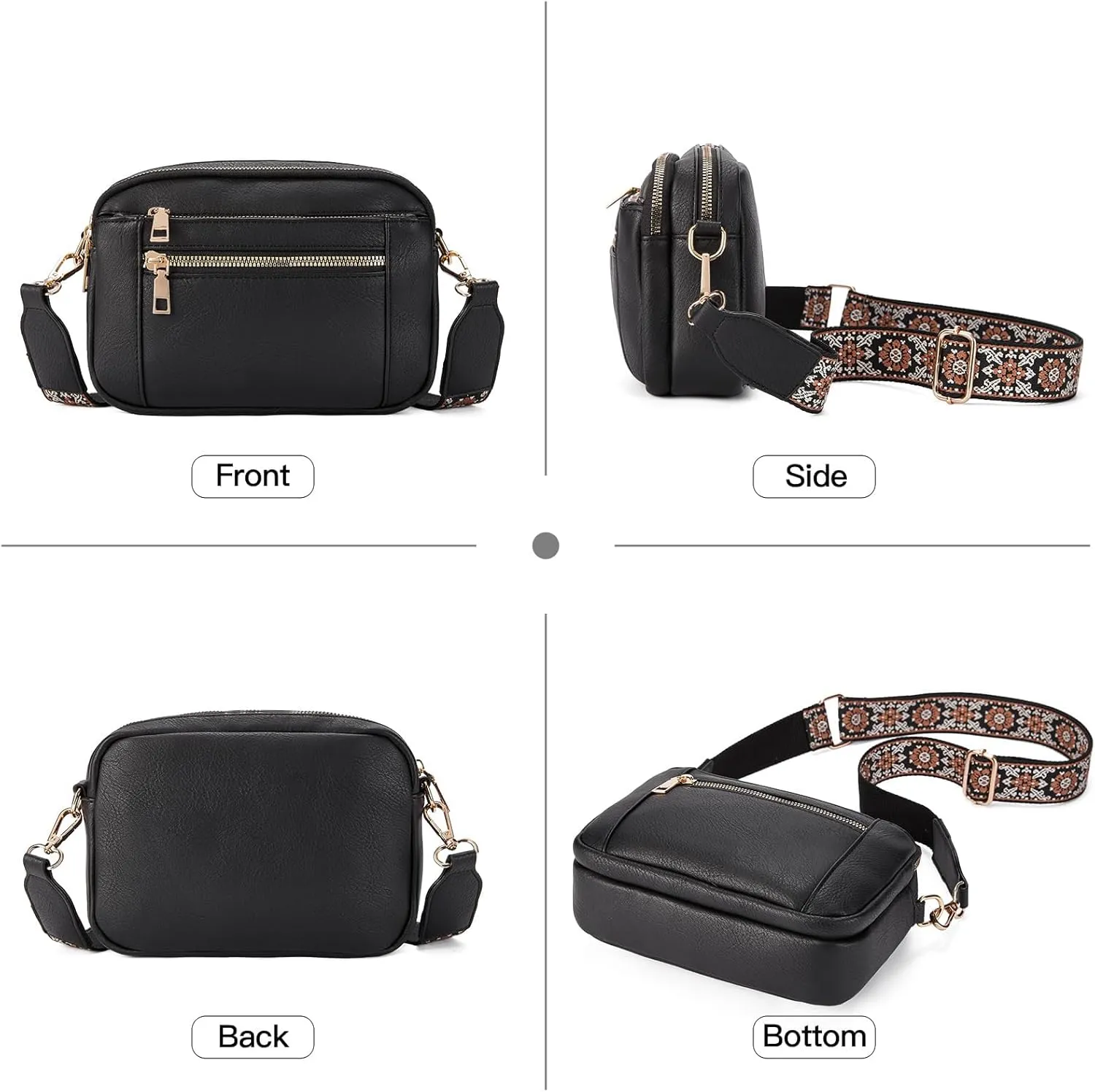 WJCD Women's Crossbody Purse - Vegan Leather Lightweight Shoulder Bag with Adjustable Strap, Stylish Small Handbags