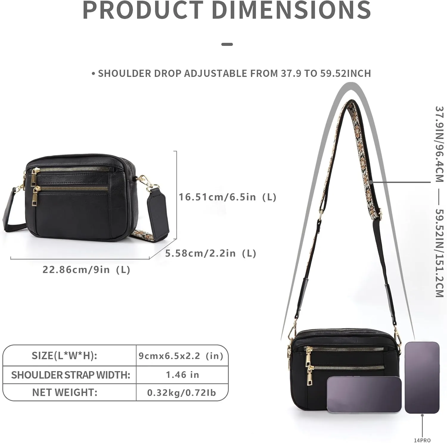 WJCD Women's Crossbody Purse - Vegan Leather Lightweight Shoulder Bag with Adjustable Strap, Stylish Small Handbags
