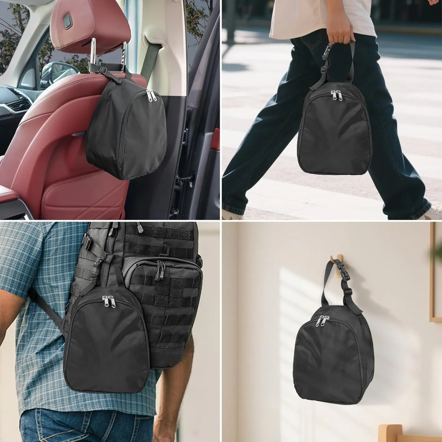 WOMACO Baseball Hat Organizer Bag, Dustproof Car Seat Caps Holder Carrier, Hanging Golf Cap Storage Bag with Zipper for Travel and Home Storage (Black, for 1-3 Caps)