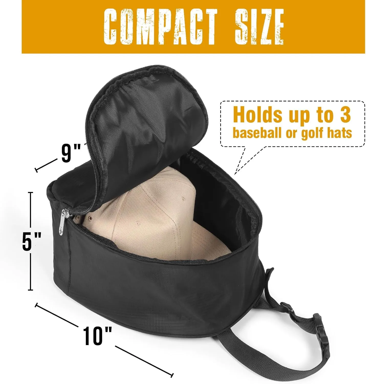 WOMACO Baseball Hat Organizer Bag, Dustproof Car Seat Caps Holder Carrier, Hanging Golf Cap Storage Bag with Zipper for Travel and Home Storage (Black, for 1-3 Caps)