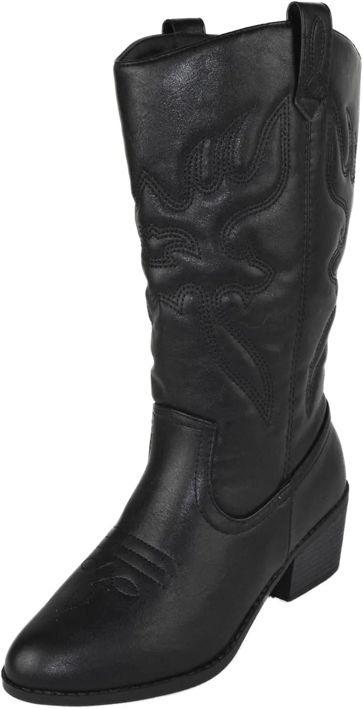 Women Cowgirl Cowboy Stitched Mid Calf Forever Boots Pointy Toe Western