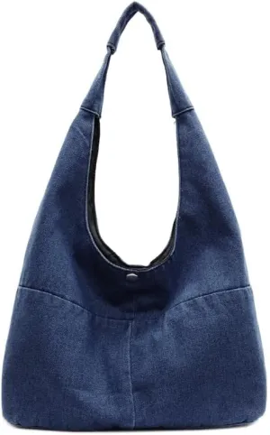 Women Denim Crossbody Tote Spacious Shoulder Bag with Wide Strap, Minimalist Canvas Purse for Daily Essentials Work Commute