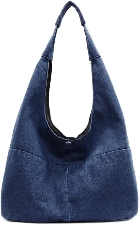 Women Denim Crossbody Tote Spacious Shoulder Bag with Wide Strap, Minimalist Canvas Purse for Daily Essentials Work Commute