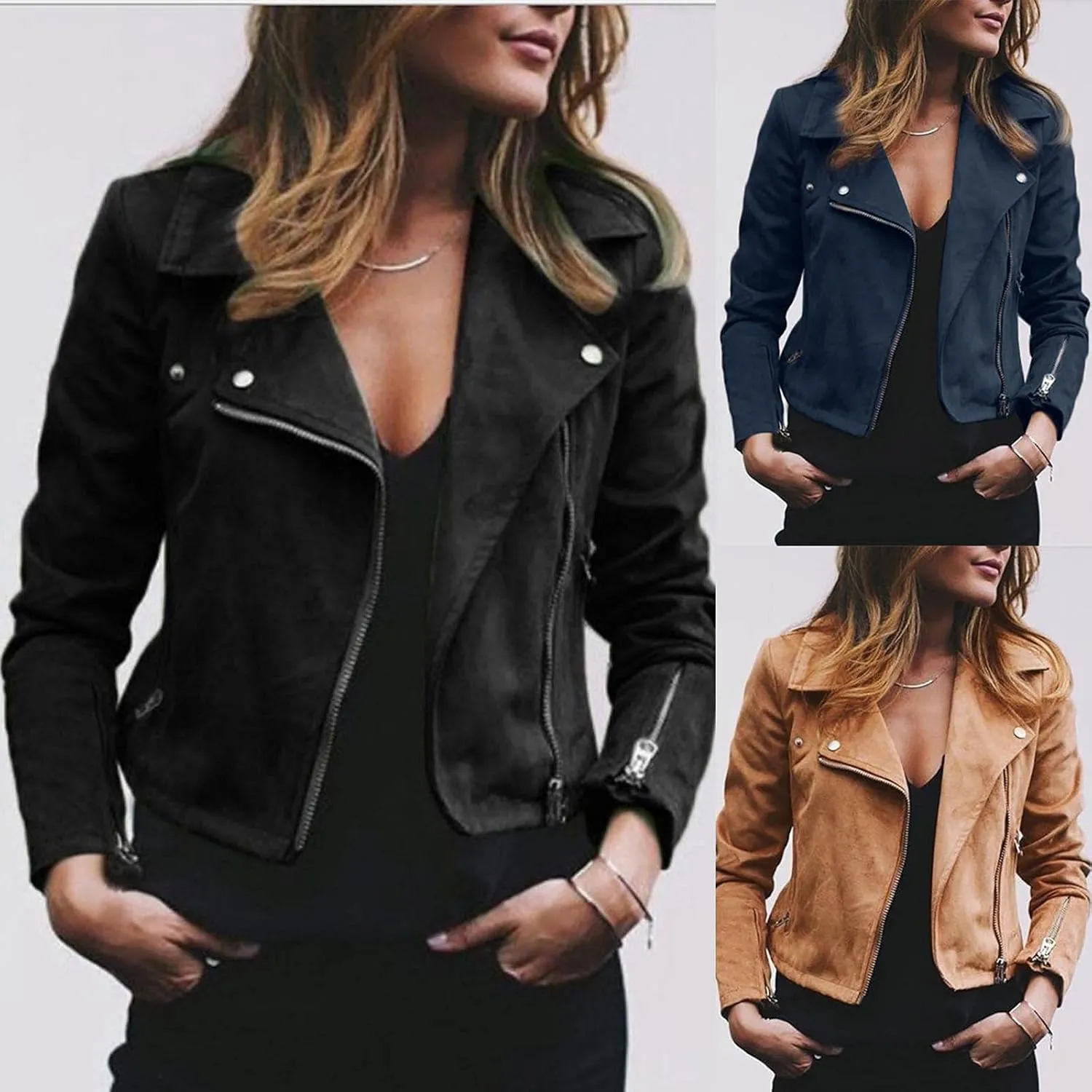 Women Faux Leather Jacket, Women's Zip Up Motorcycle Short PU Moto Biker Outwear Fitted Slim Coat Tops