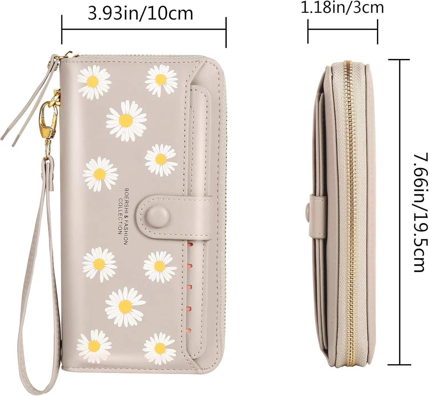 Women Leather Wallet RFID Blocking Zipper Pocket Wallet Card Case Purse with ID Window