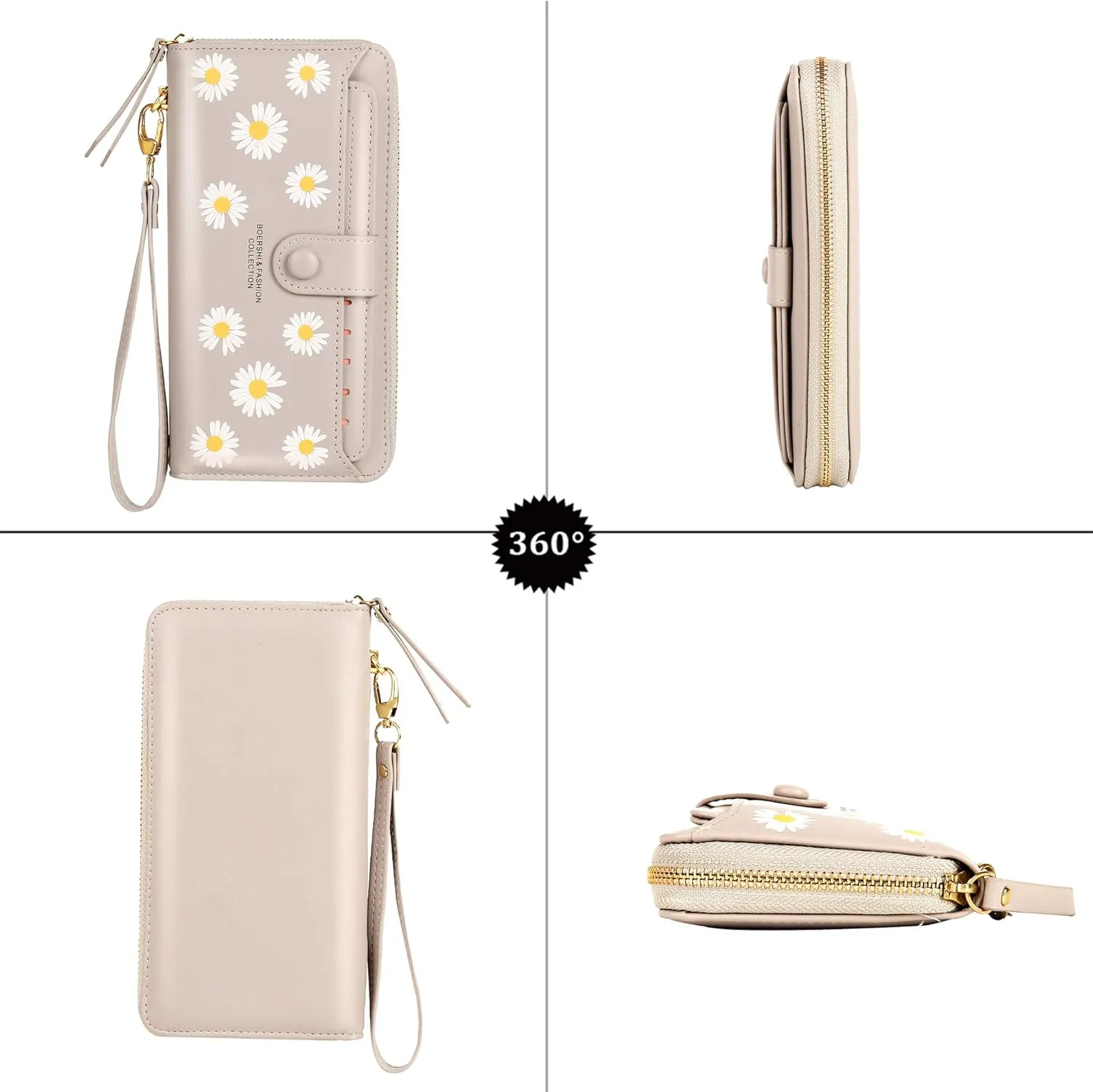 Women Leather Wallet RFID Blocking Zipper Pocket Wallet Card Case Purse with ID Window