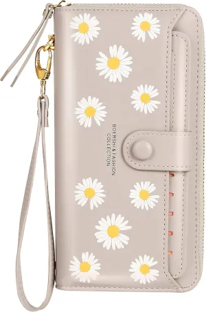 Women Leather Wallet RFID Blocking Zipper Pocket Wallet Card Case Purse with ID Window
