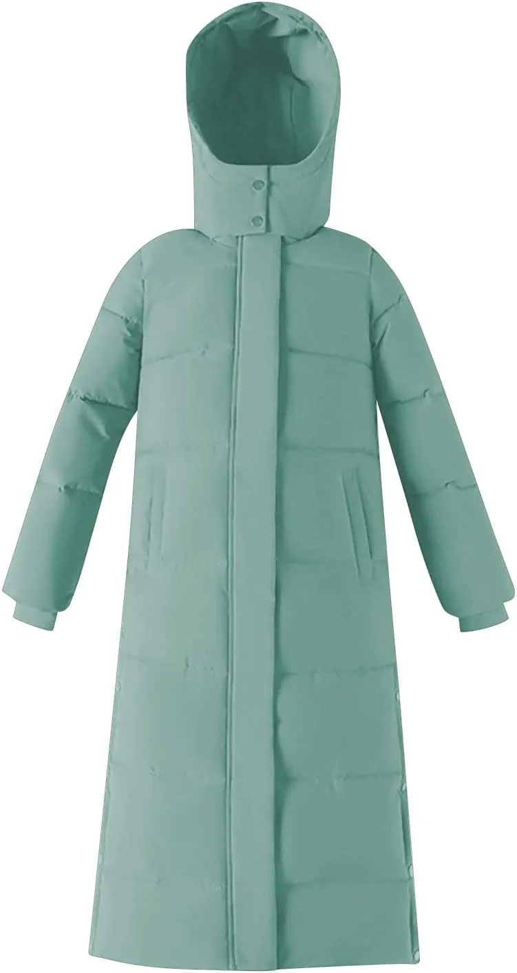 Women Long Winter Jacket Trendy Long Sleeve Warm Thicken Puffer Jacket Baggy Fashion Winter Coats with Pockets