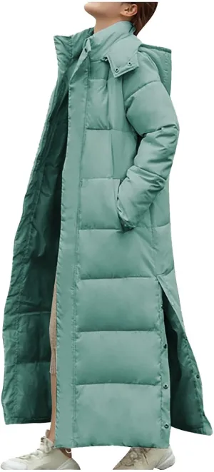 Women Long Winter Jacket Trendy Long Sleeve Warm Thicken Puffer Jacket Baggy Fashion Winter Coats with Pockets