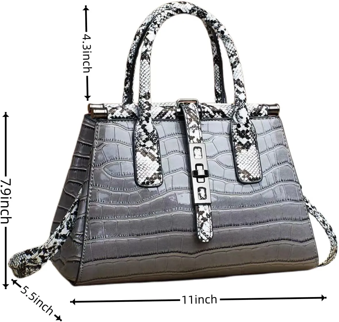Women Patent Faux Leather Satchel Handbag Crocodile Tote Purse Snakeskin Handle Shoulder Bag,Gift for Wife/Mom