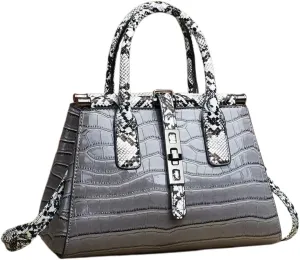 Women Patent Faux Leather Satchel Handbag Crocodile Tote Purse Snakeskin Handle Shoulder Bag,Gift for Wife/Mom