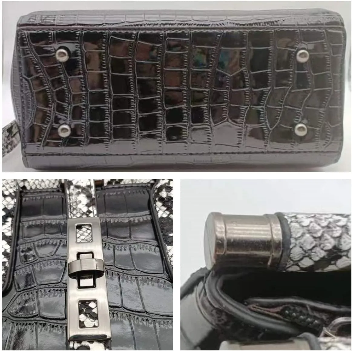 Women Patent Faux Leather Satchel Handbag Crocodile Tote Purse Snakeskin Handle Shoulder Bag,Gift for Wife/Mom