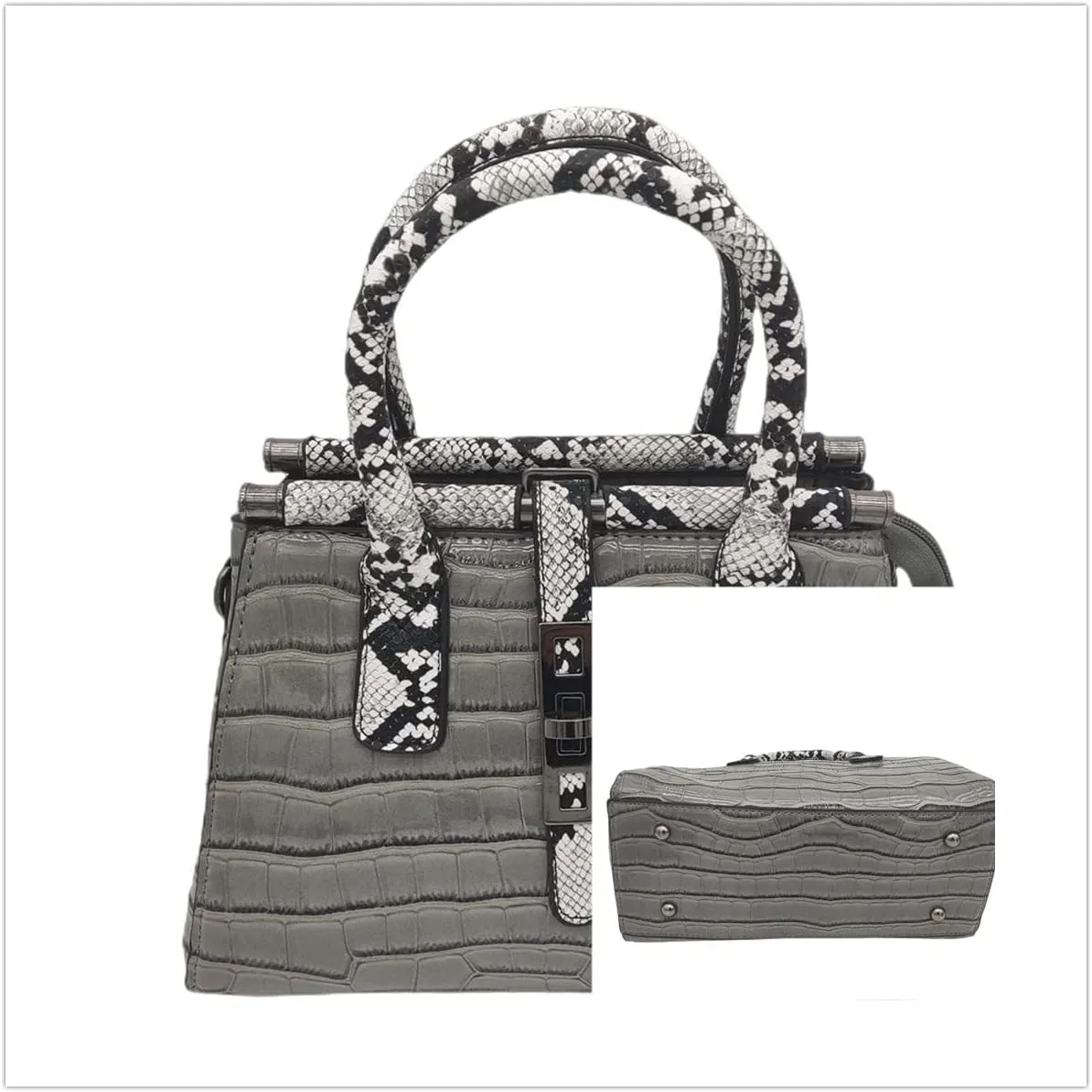 Women Patent Faux Leather Satchel Handbag Crocodile Tote Purse Snakeskin Handle Shoulder Bag,Gift for Wife/Mom