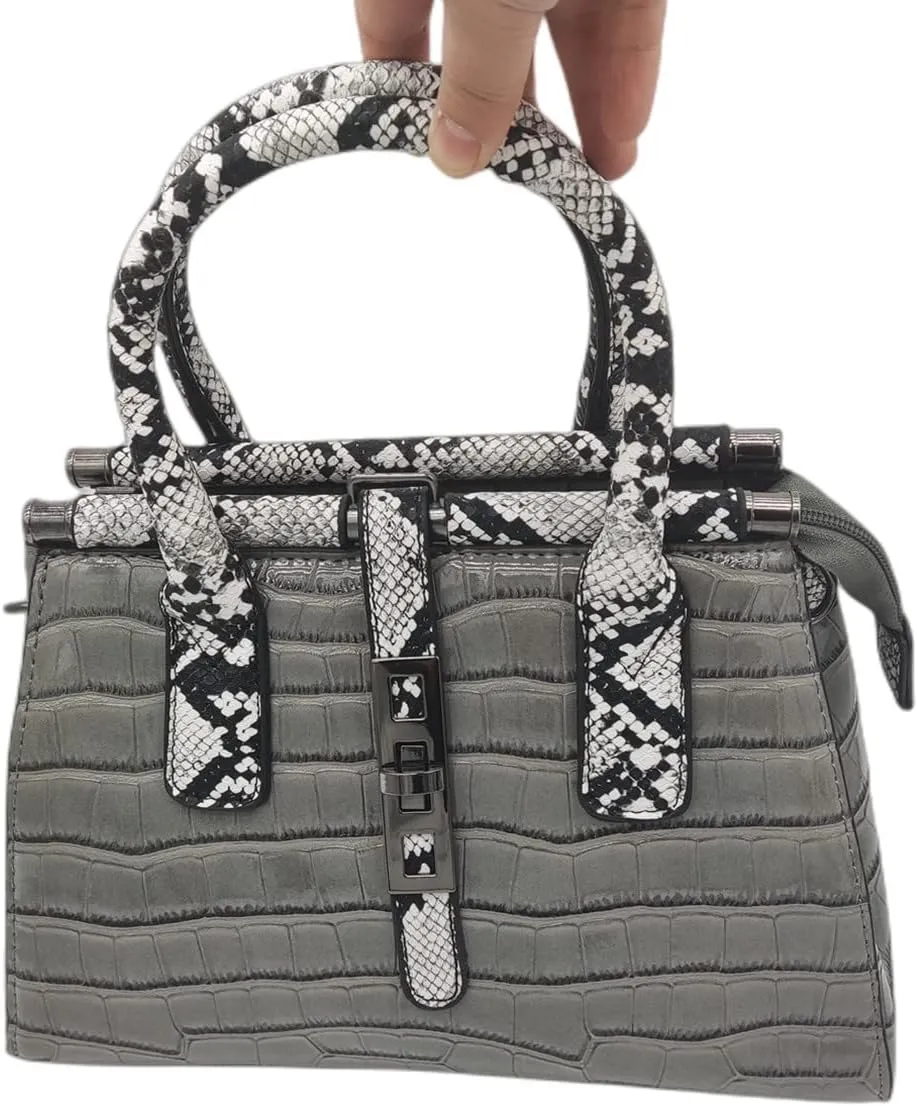 Women Patent Faux Leather Satchel Handbag Crocodile Tote Purse Snakeskin Handle Shoulder Bag,Gift for Wife/Mom
