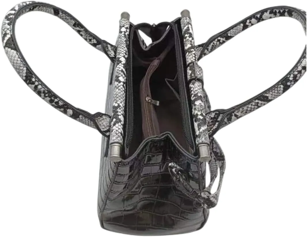 Women Patent Faux Leather Satchel Handbag Crocodile Tote Purse Snakeskin Handle Shoulder Bag,Gift for Wife/Mom