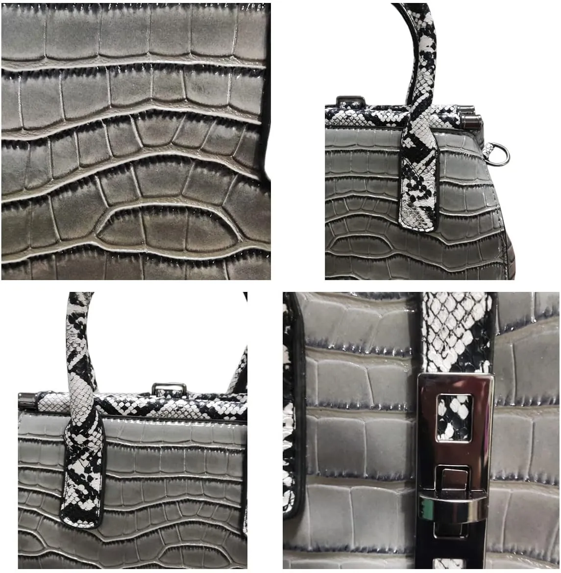 Women Patent Faux Leather Satchel Handbag Crocodile Tote Purse Snakeskin Handle Shoulder Bag,Gift for Wife/Mom