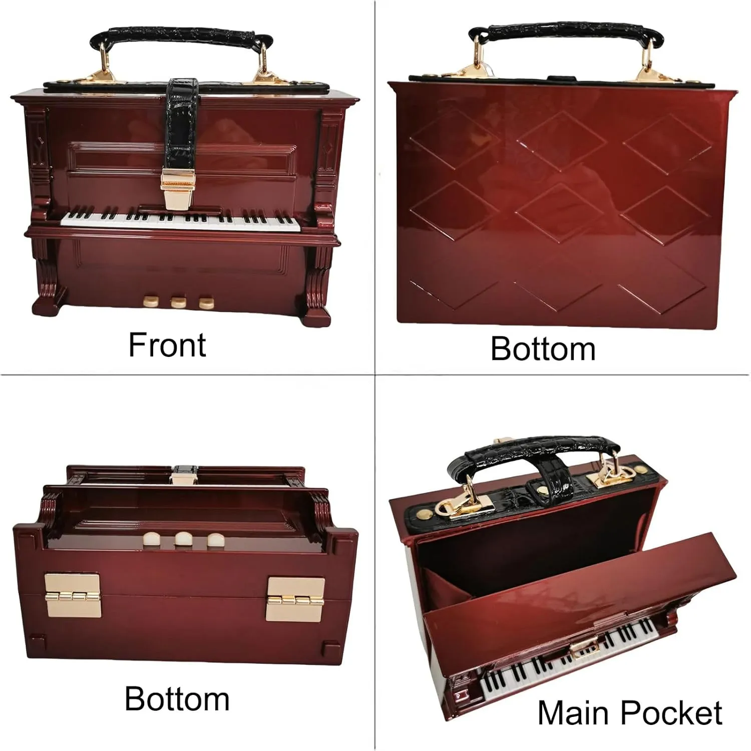 Women Piano Shaped Crossbody Shoulder Bag Handbag Acrylic Unique Novelty Piano Purse