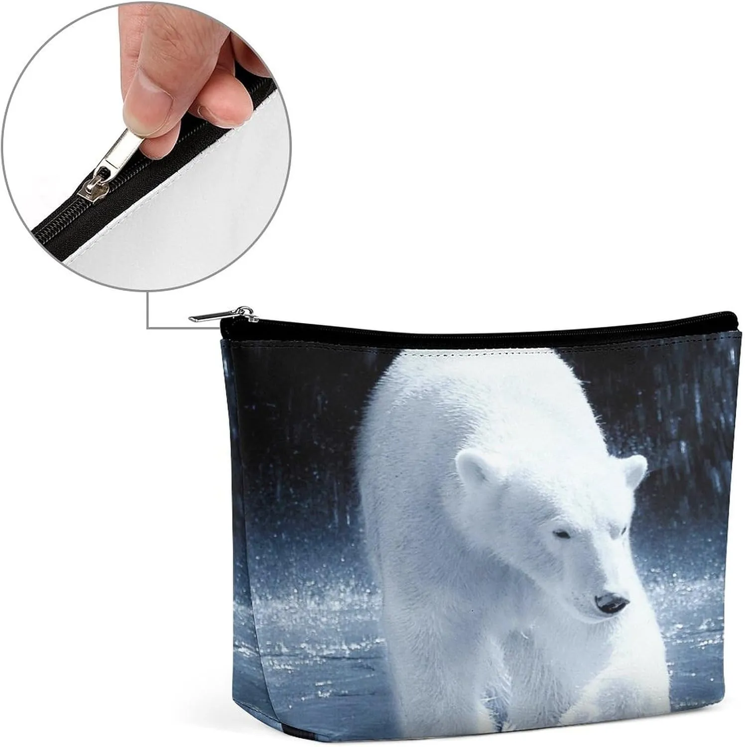 Women PU Leather Cosmetic Bag, Makeup Case Purse Holder Zipper Pouch Handbag Organizer Toiletry Storage 6.8x5.9x2.3 in