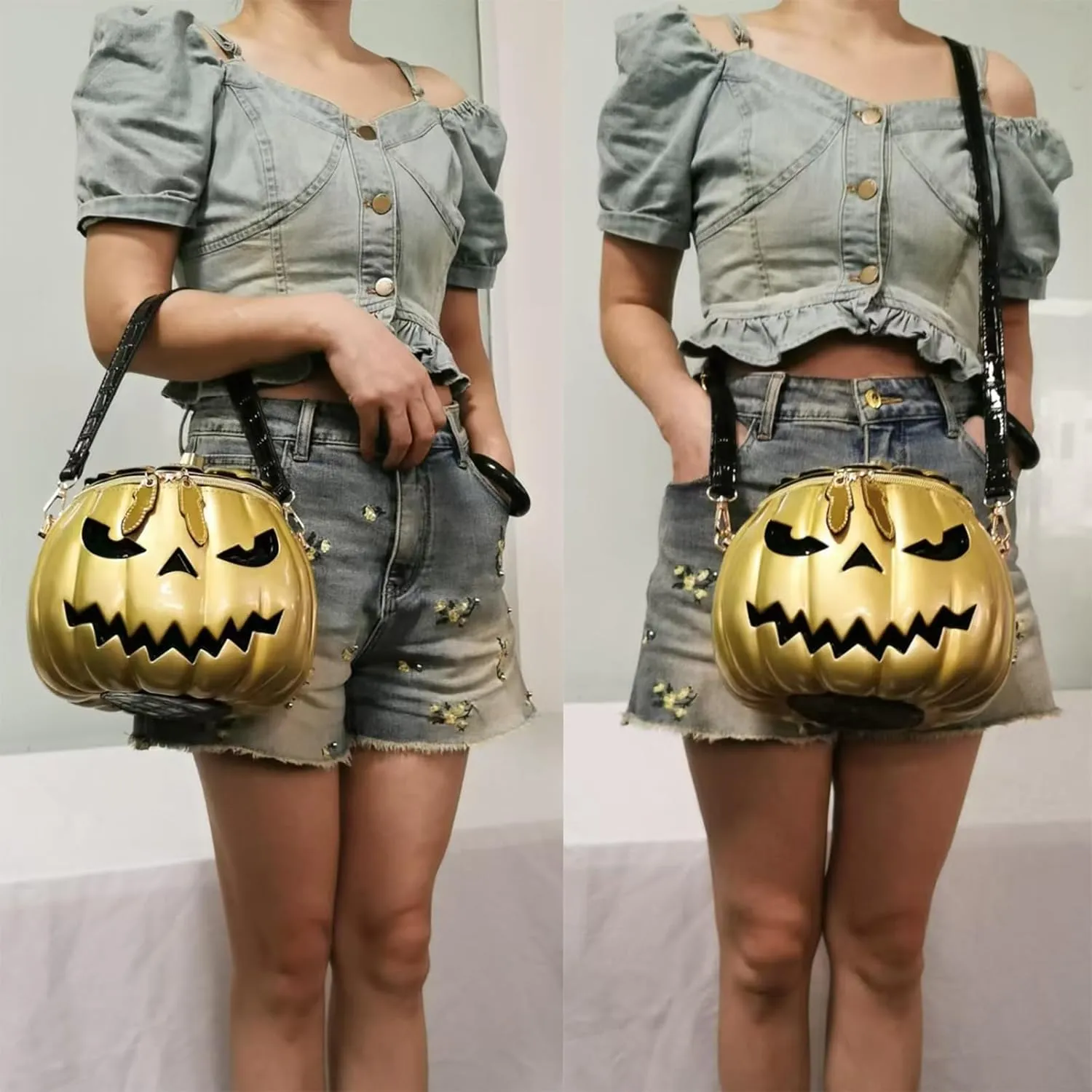 Women Pumpkin Shaped Crossbody Shoulder Bag Unique Weird PVC Handbag Novelty Halloween Pumpkin Purse