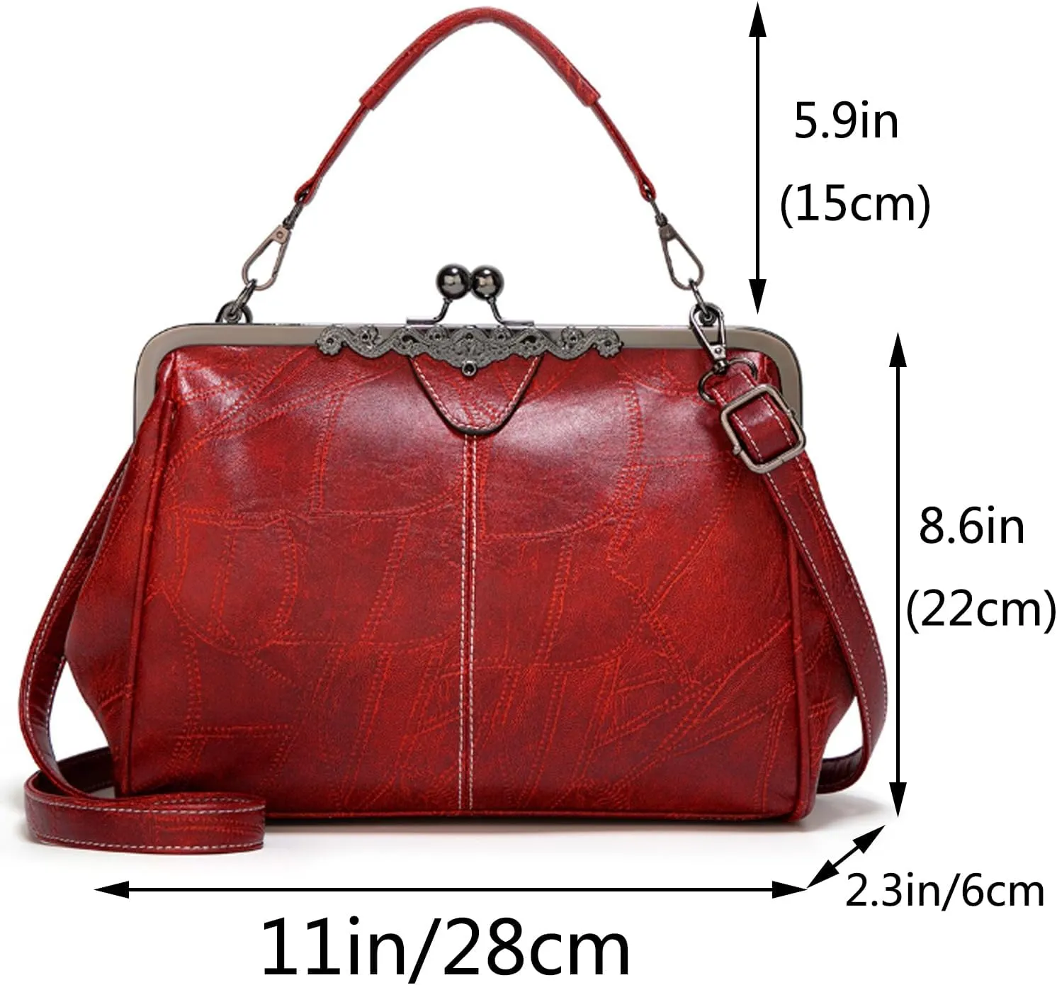 Women Retro Kiss Lock Handbag Purse Oil Wax PU Small Tote Satchels Shoulder Crossbody Bag