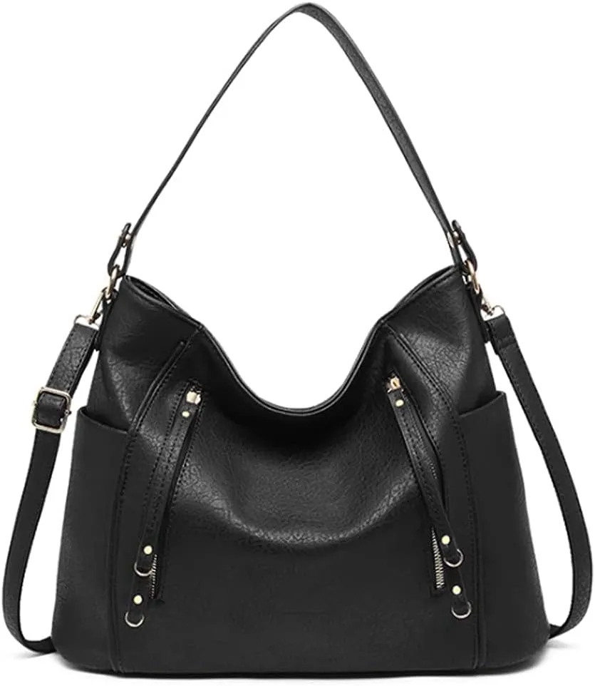 Women Retro Purse and Handbag Faux Leather Satchel Tote Zipper Top-handle Shoulder Bag Brown