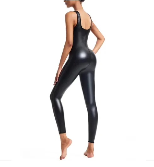 Women Sexy Leather Jumpsuit Sporty Jumpsuit Raises Butt Woman Gym Set Sport Suit Sleeveless Yoga Fitness Overalls