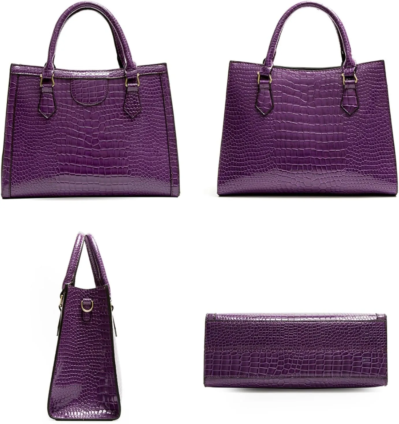 Women Tote Handbag Crocodile Pattern Shoulder Bag Faux Leather Retro Satchel Purse