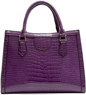 Women Tote Handbag Crocodile Pattern Shoulder Bag Faux Leather Retro Satchel Purse