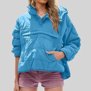 Women Winter Coats Button Hooded Quilted Coat Lightweight Long Sleeve Winter Warm Jacket with Pockets